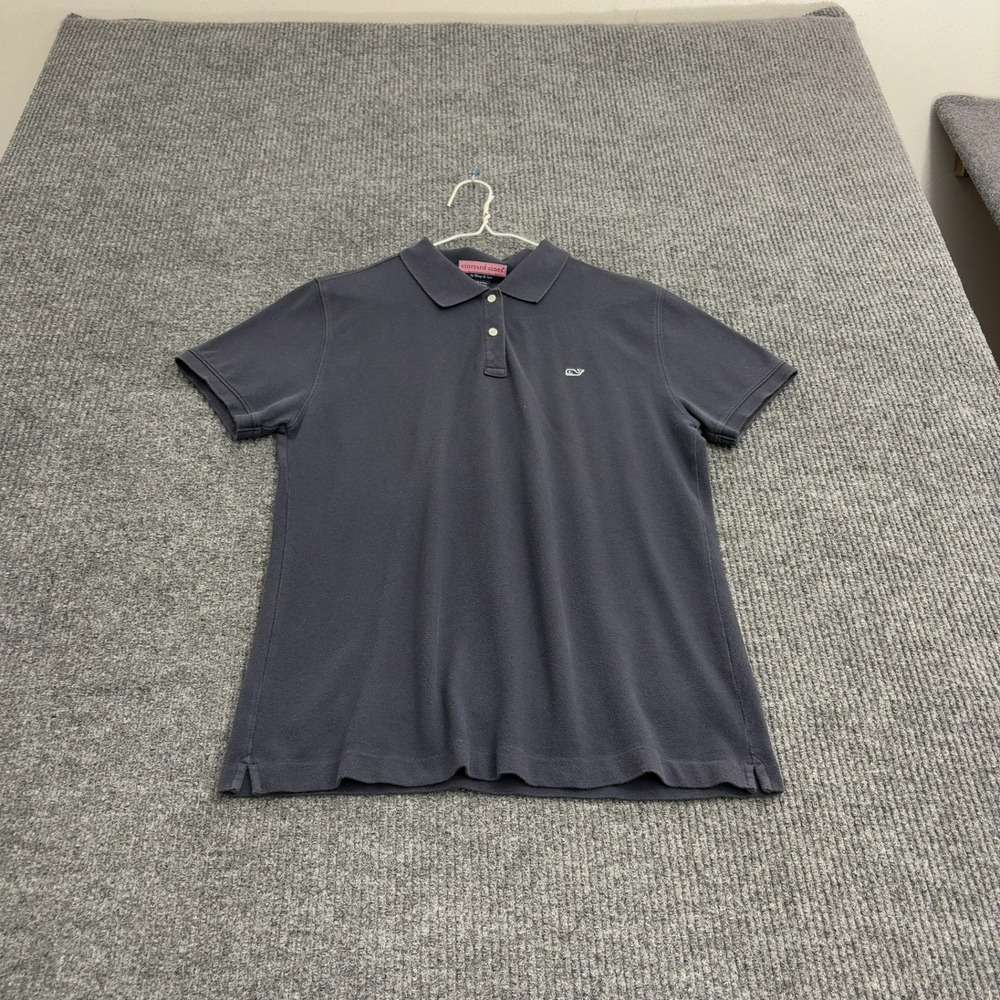 Vineyard Vines Polo Shirt Women L Blue Cotton Whale Logo Short Sleeve Preppy